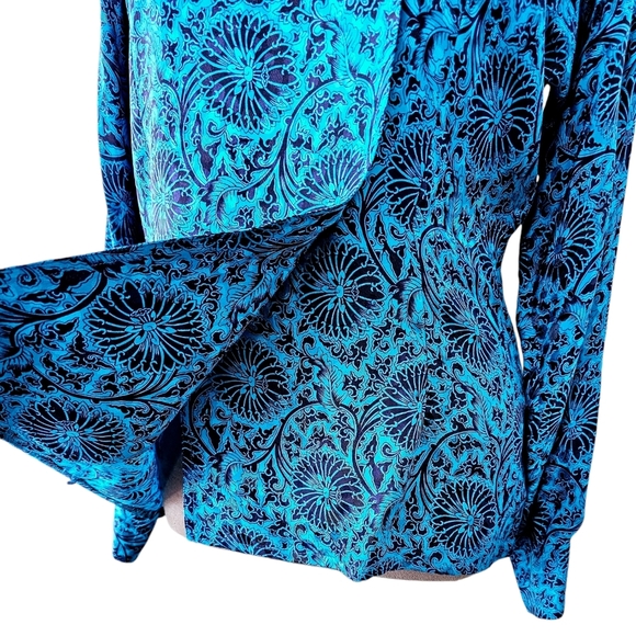 Vintage Christian Dior 100% Silk Blouse/Silk Shirt Top Azure Blue Black 6 - Picture 9 of 16